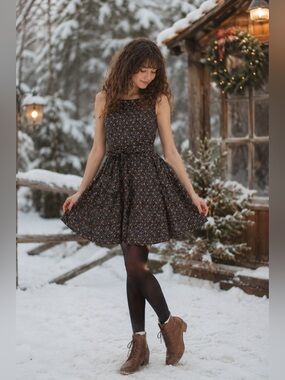 Vintage L.L. Bean Cotton Fit and Flare Dress with Deer Pattern